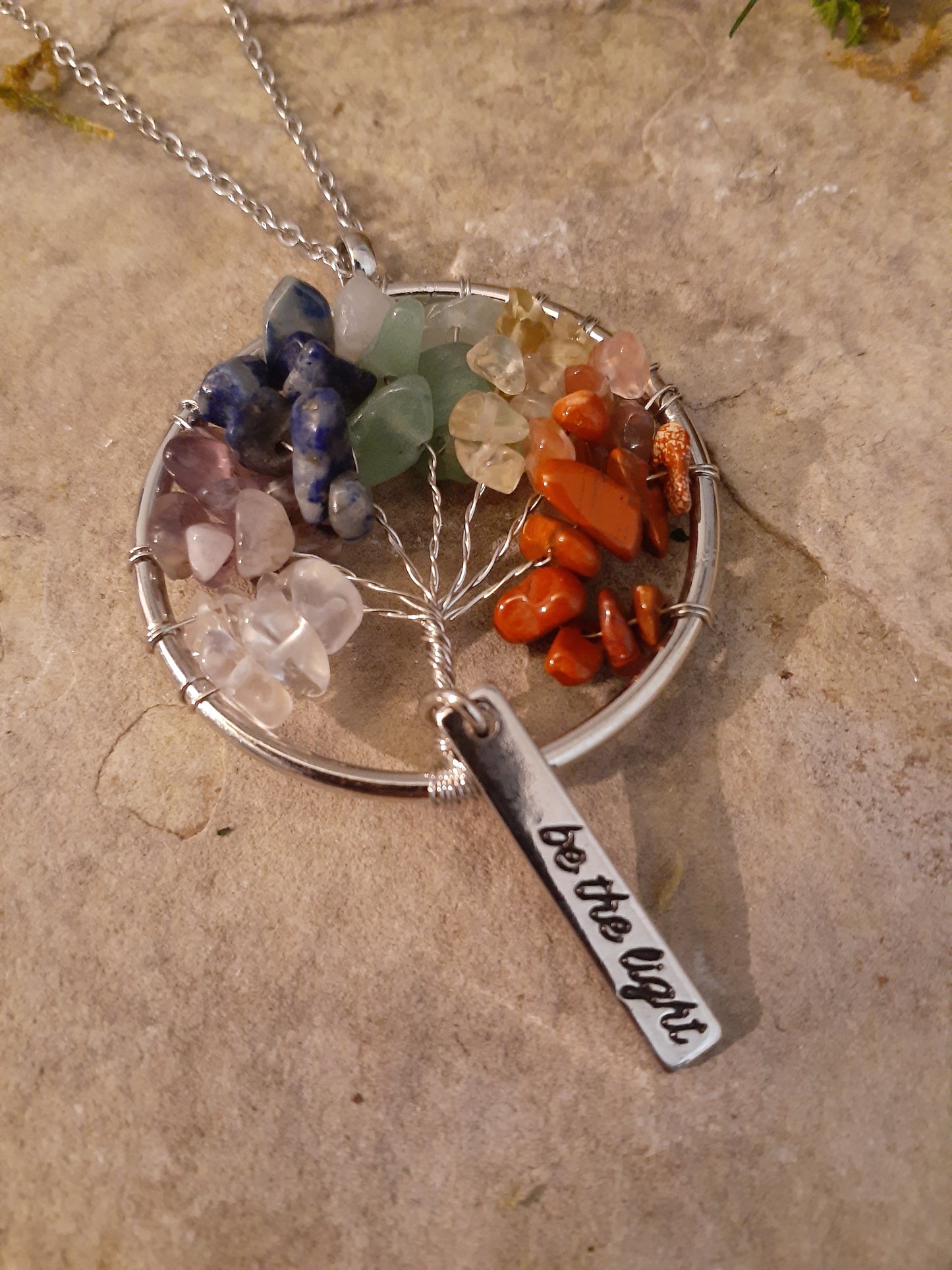 Tree of Life Pendant Necklace with "Be the Light" Charm 24"