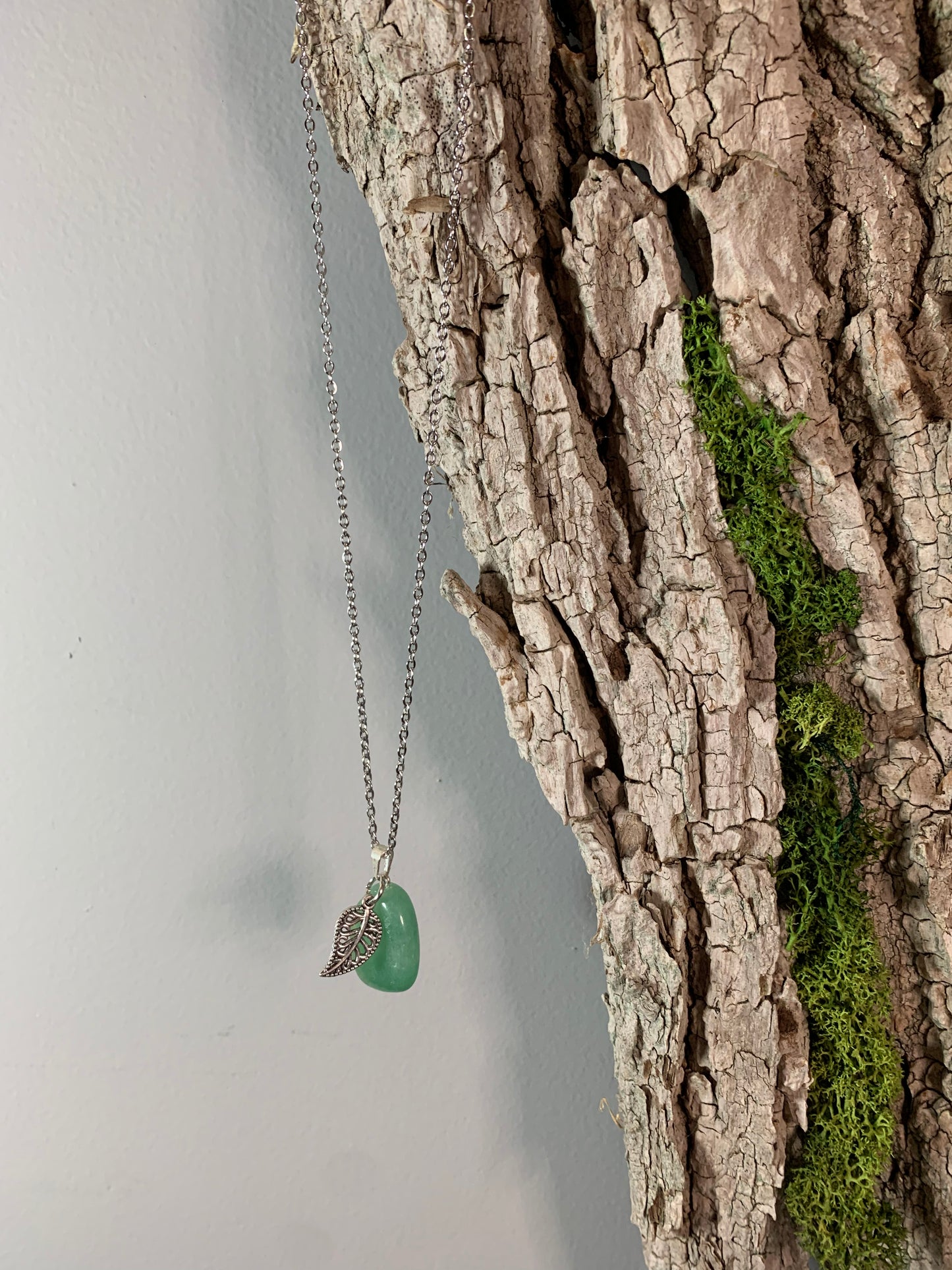 Green Aventurine Necklace with Leaf Charm 18”