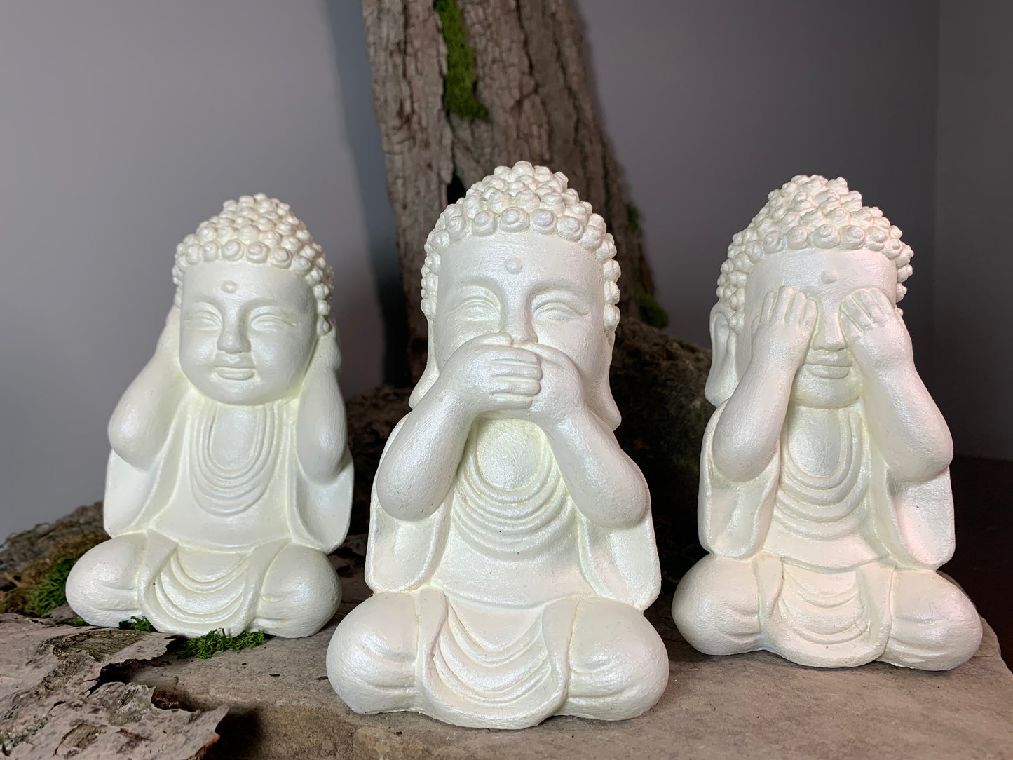 Pearl Buddha Statue Trio 6"h x 3.5"w