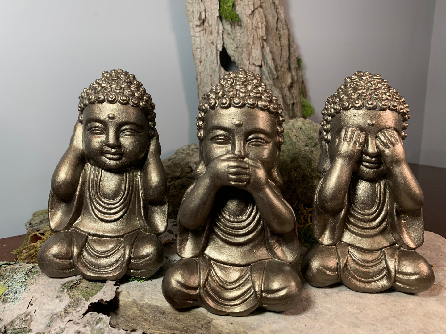Bronze Buddha Statue Trio 6"h x 3.5"w