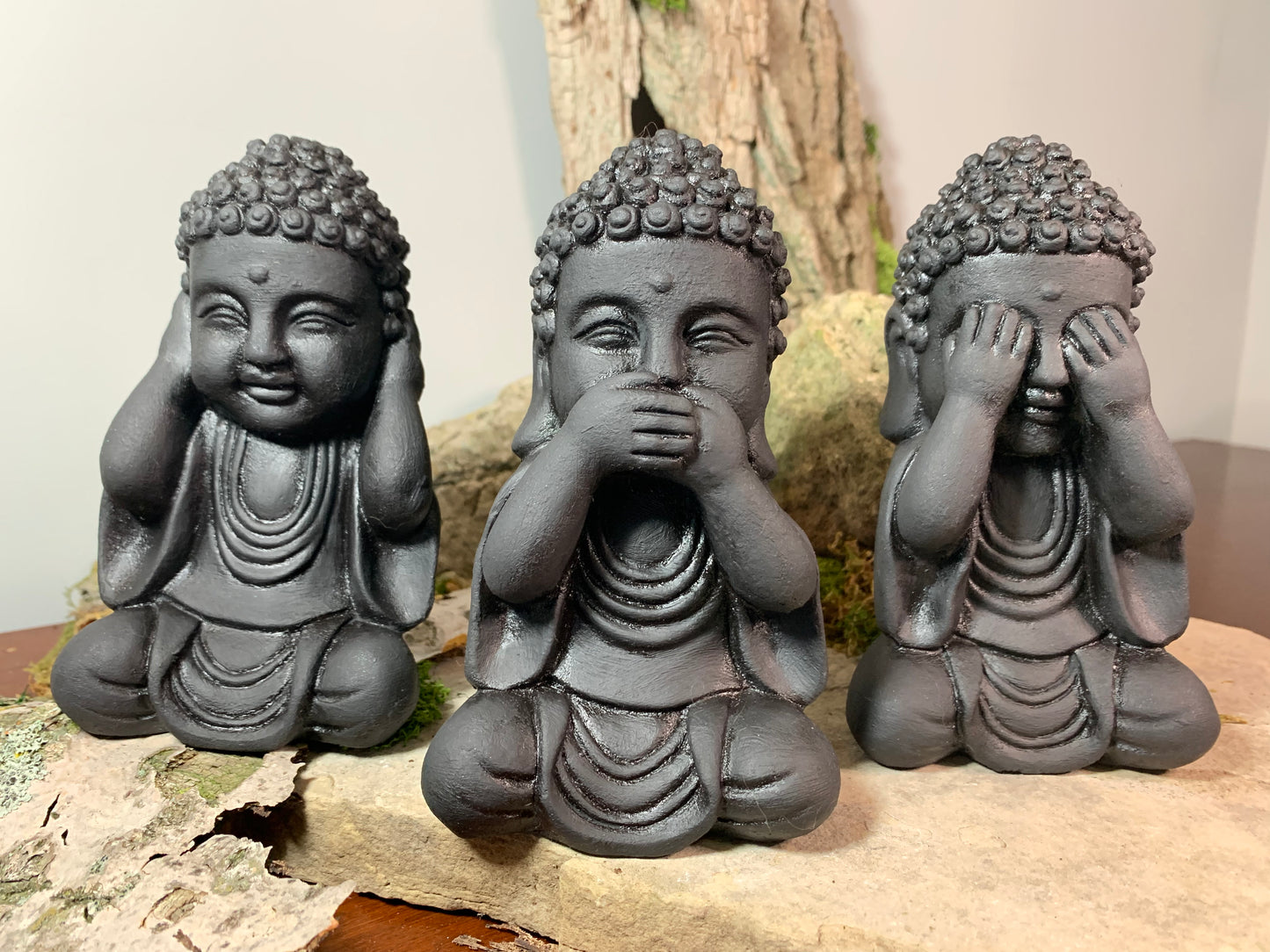 Black Buddha Statue Trio 6"h x 3.5"w