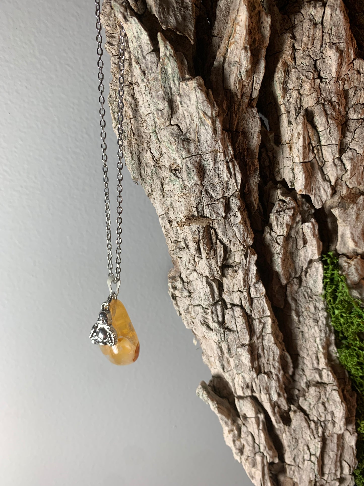 Golden Healer Pendant with Metal Buddha Charm 18"