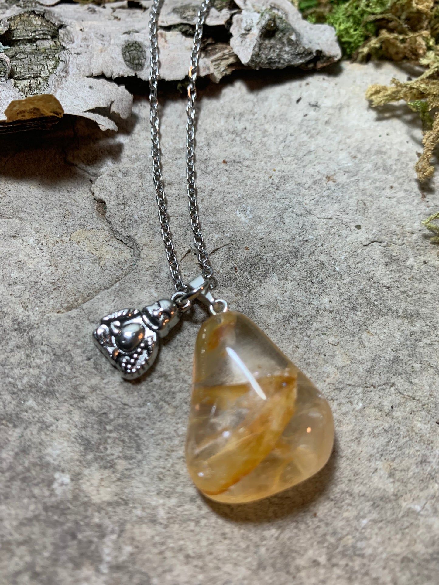Golden Healer Pendant with Metal Buddha Charm 18"