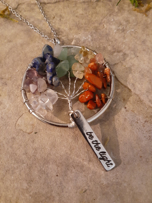 Tree of Life Pendant Necklace with "Be the Light" Charm 24"