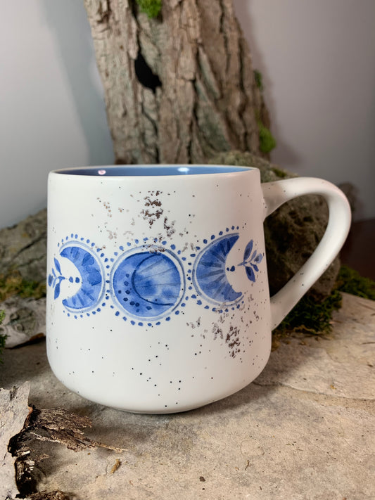 Cream and Blue 3 Moon Mug with Bronze Metallic Detail