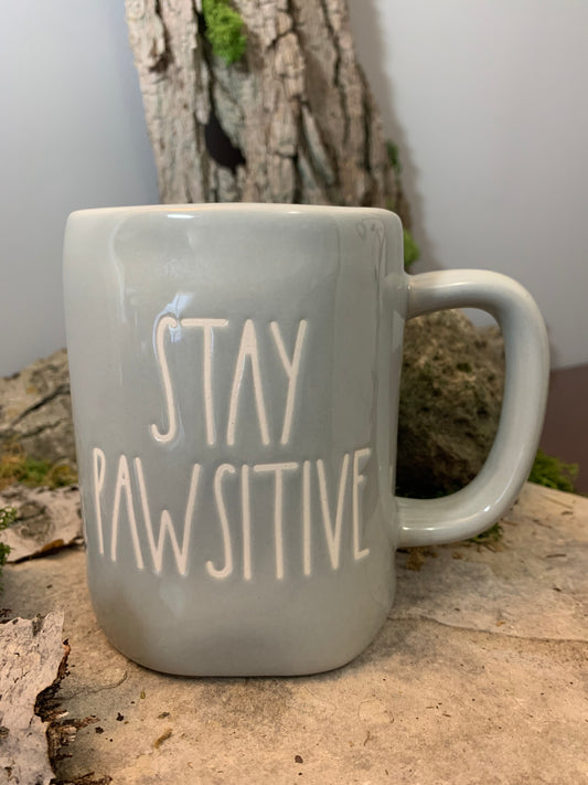 Rae Dunn Grey Ceramic Mug Stay Pawsitive