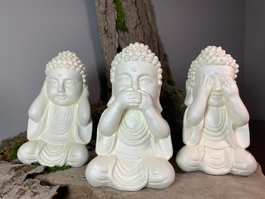 Pearl Buddha Statue Trio 6"h x 3.5"w