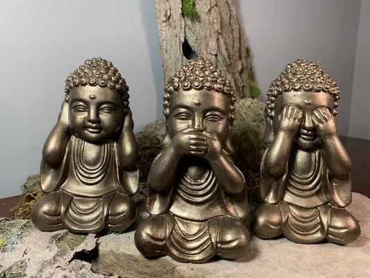 Bronze Buddha Statue Trio 6"h x 3.5"w