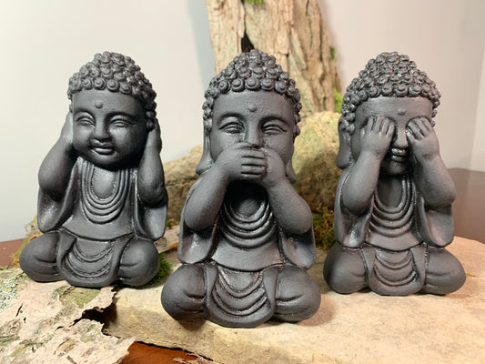 Black Buddha Statue Trio 6"h x 3.5"w