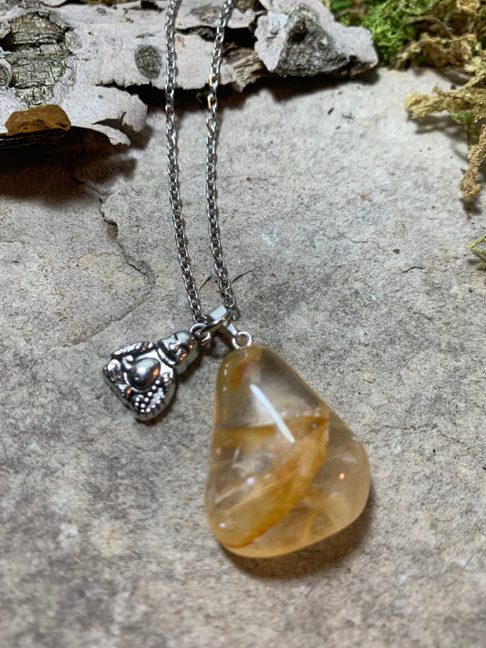 Golden Healer Pendant with Metal Buddha Charm 18"